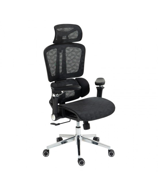 Καρέκλα γραφείου εργασίας Jeffer pakoworld mesh σε μαύρη απόχρωση 67x62x115-125εκ