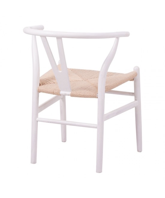 Καρέκλα Wishbone pakoworld rubberwood-σχοινί σε λευκή απόχρωση 60x51x80εκ