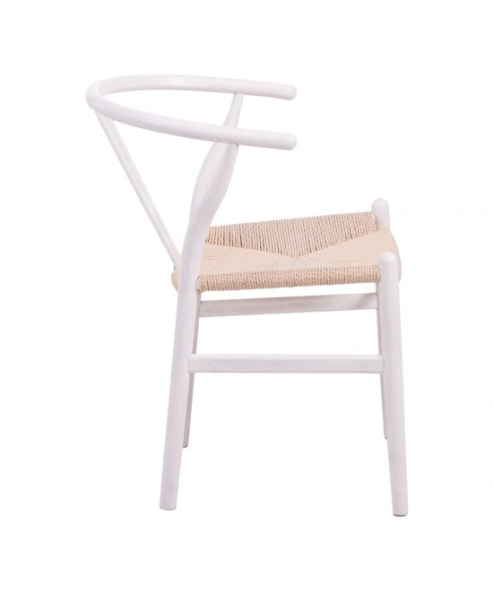 Καρέκλα Wishbone pakoworld rubberwood-σχοινί σε λευκή απόχρωση 60x51x80εκ