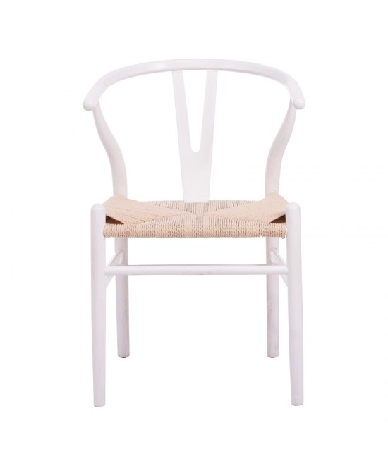 Καρέκλα Wishbone pakoworld rubberwood-σχοινί σε λευκή απόχρωση 60x51x80εκ