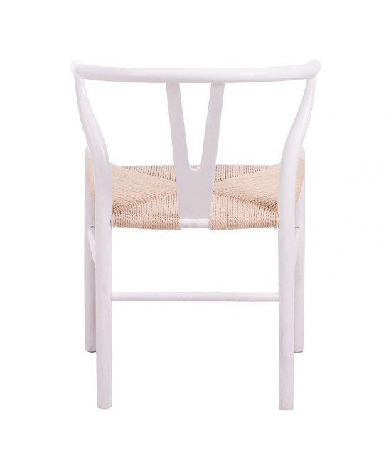 Καρέκλα Wishbone pakoworld rubberwood-σχοινί σε λευκή απόχρωση 60x51x80εκ