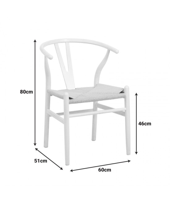 Καρέκλα Wishbone pakoworld rubberwood-σχοινί σε λευκή απόχρωση 60x51x80εκ