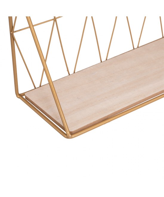 Ραφιέρα τοίχου Anneza pakoworld μέταλλο-mdf σε φυσική-χρυσή απόχρωση 48x12x20εκ