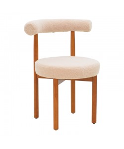 Καρέκλα Fenza pakoworld μπεζ μπουκλέ ύφασμα-πόδι ξύλο οξιάς σε καρυδί απόχρωση 60x54x75εκ