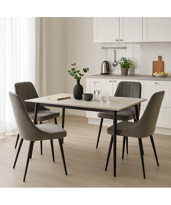 Τραπεζαρία Azori-Gustas pakoworld σετ 5τεμ sintered stone-μαύρο-ανθρακί 120x60x75εκ