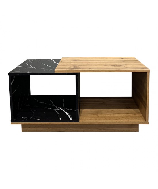 Τραπέζι σαλονιού Fetix pakoworld σε μαύρο μαρμάρου-sonoma απόχρωση 90x45x45εκ