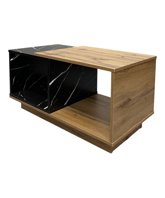 Τραπέζι σαλονιού Fetix pakoworld σε μαύρο μαρμάρου-sonoma απόχρωση 90x45x45εκ