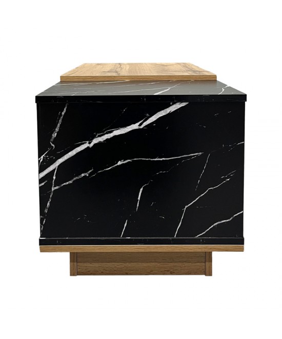 Τραπέζι σαλονιού Fetix pakoworld σε μαύρο μαρμάρου-sonoma απόχρωση 90x45x45εκ
