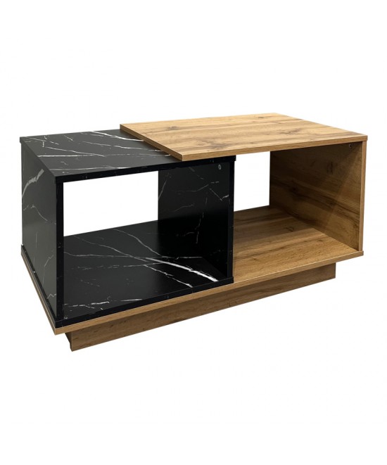 Τραπέζι σαλονιού Fetix pakoworld σε μαύρο μαρμάρου-sonoma απόχρωση 90x45x45εκ