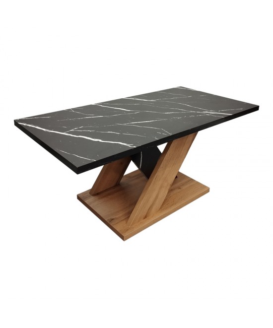 Τραπέζι σαλονιού Solange pakoworld σε sonoma με μαύρη όψη μαρμάρου 110x55x47.5εκ