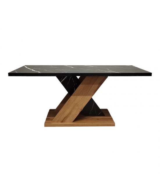 Τραπέζι σαλονιού Solange pakoworld σε sonoma με μαύρη όψη μαρμάρου 110x55x47.5εκ