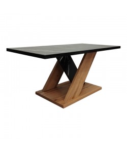 Τραπέζι σαλονιού Solange pakoworld σε sonoma με μαύρη όψη μαρμάρου 110x55x47.5εκ