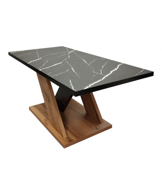 Τραπέζι σαλονιού Solange pakoworld σε sonoma με μαύρη όψη μαρμάρου 110x55x47.5εκ