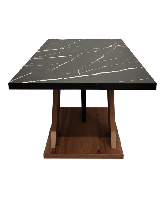 Τραπέζι σαλονιού Solange pakoworld σε sonoma με μαύρη όψη μαρμάρου 110x55x47.5εκ
