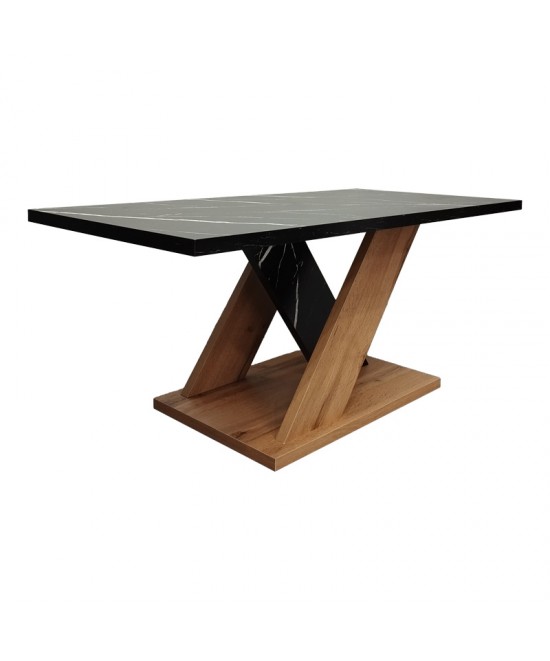 Τραπέζι σαλονιού Solange pakoworld σε sonoma με μαύρη όψη μαρμάρου 110x55x47.5εκ