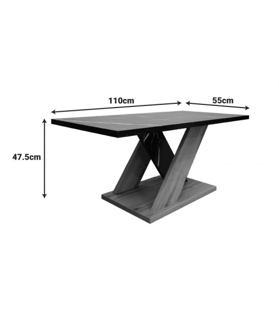 Τραπέζι σαλονιού Solange pakoworld σε sonoma με μαύρη όψη μαρμάρου 110x55x47.5εκ