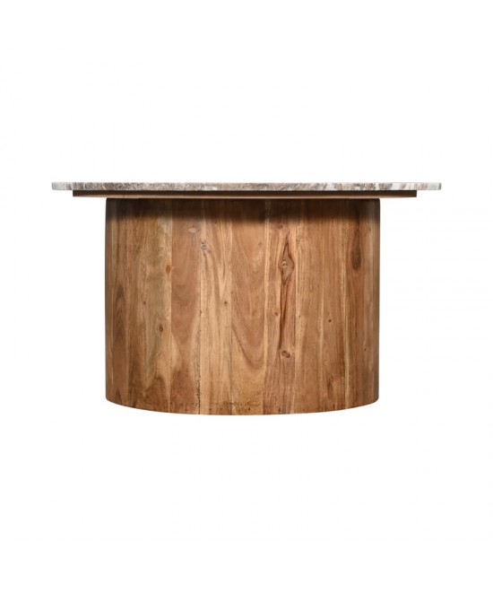 Τραπέζι σαλονιού Sergy pakoworld μασίφ ξύλο ακακίας σε φυσική απόχρωση με επιφάνεια μαρμάρου Φ70x35εκ