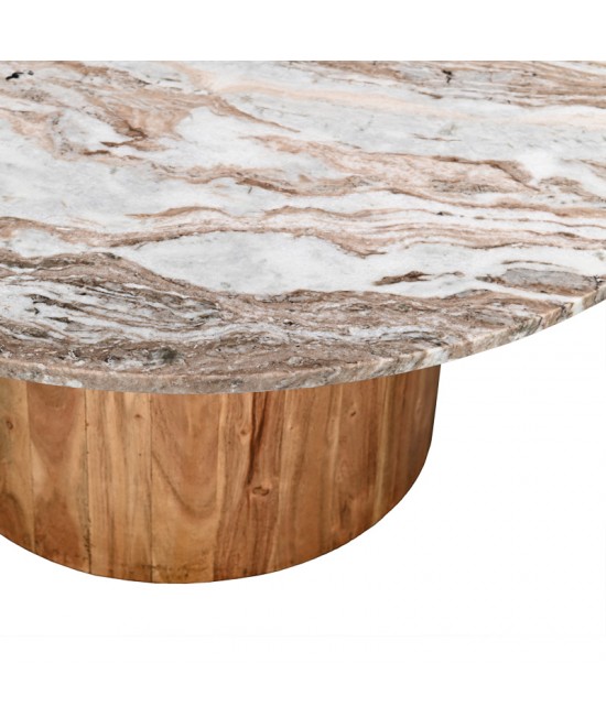 Τραπέζι σαλονιού Sergy pakoworld μασίφ ξύλο ακακίας σε φυσική απόχρωση με επιφάνεια μαρμάρου Φ70x35εκ