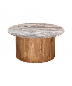 Τραπέζι σαλονιού Sergy pakoworld μασίφ ξύλο ακακίας σε φυσική απόχρωση με επιφάνεια μαρμάρου Φ70x35εκ