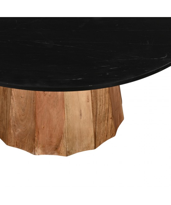 Τραπέζι Ezerdian pakoworld μασίφ ξύλο ακακίας σε φυσική απόχρωση με επιφάνεια μαύρου μαρμάρου Φ120x76εκ