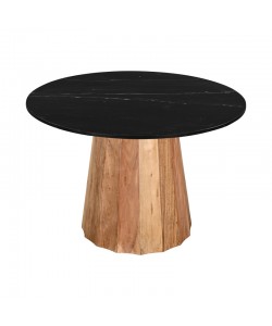 Τραπέζι Ezerdian pakoworld μασίφ ξύλο ακακίας σε φυσική απόχρωση με επιφάνεια μαύρου μαρμάρου Φ120x76εκ