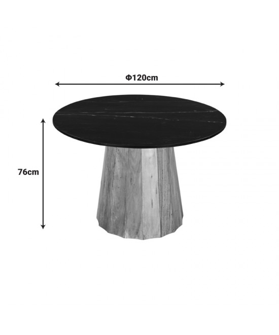 Τραπέζι Ezerdian pakoworld μασίφ ξύλο ακακίας σε φυσική απόχρωση με επιφάνεια μαύρου μαρμάρου Φ120x76εκ