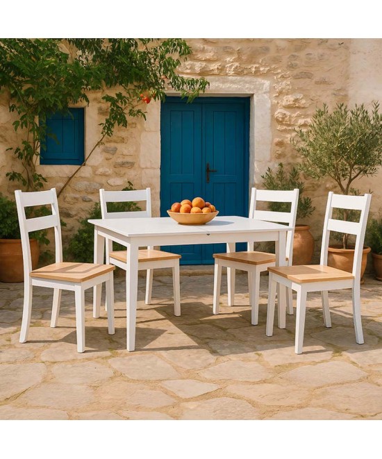 Tραπεζαρία επεκτεινόμενη Mabor-York pakoworld σετ 5τεμ ξύλο σε λευκή απόχρωση 120-150x80x73,8εκ