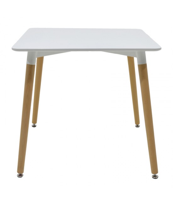 Τραπέζι Natali pakoworld MDF λευκό-πόδια σε φυσική απόχρωση 80x80x76εκ