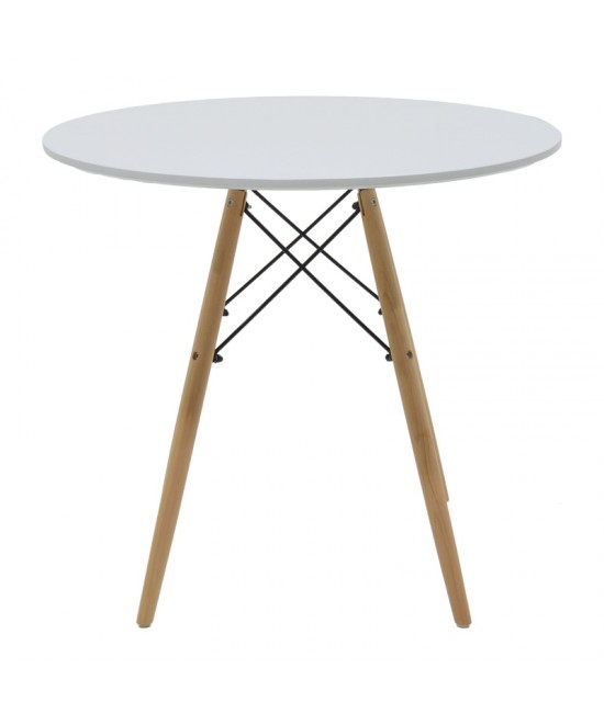 Τραπέζι Julita pakoworld MDF λευκό-πόδια σε φυσική απόχρωση Φ80x73εκ