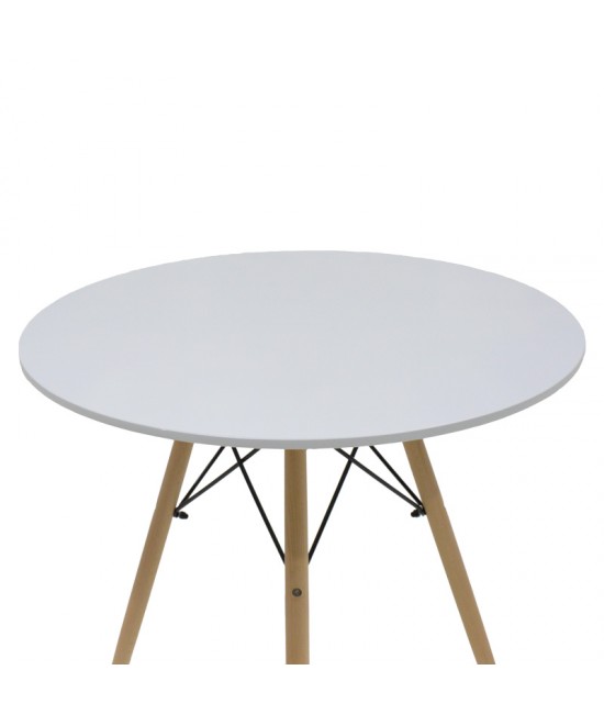 Τραπέζι Julita pakoworld MDF λευκό-πόδια σε φυσική απόχρωση Φ80x73εκ