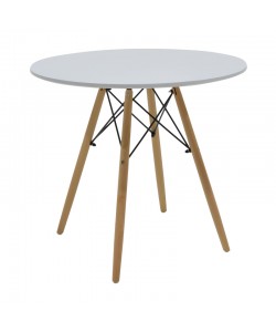 Τραπέζι Julita pakoworld MDF λευκό-πόδια σε φυσική απόχρωση Φ80x73εκ