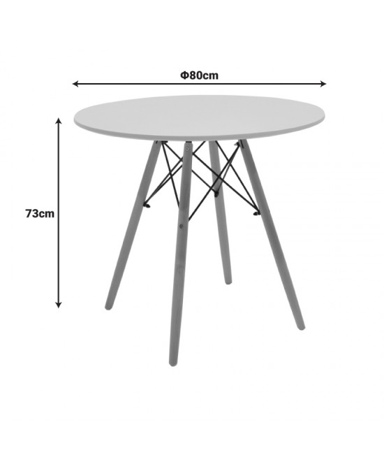 Τραπέζι Julita pakoworld MDF λευκό-πόδια σε φυσική απόχρωση Φ80x73εκ