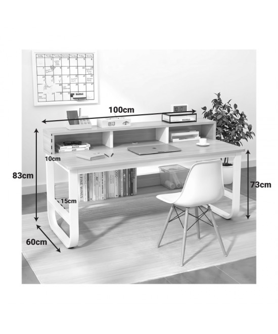 Γραφείο εργασίας Evrepy pakoworld mdf σε oak απόχρωση με λευκό μέταλλο 100x60x73εκ