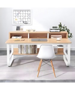 Γραφείο εργασίας Evrepy pakoworld mdf σε oak απόχρωση με λευκό μέταλλο 100x60x73εκ