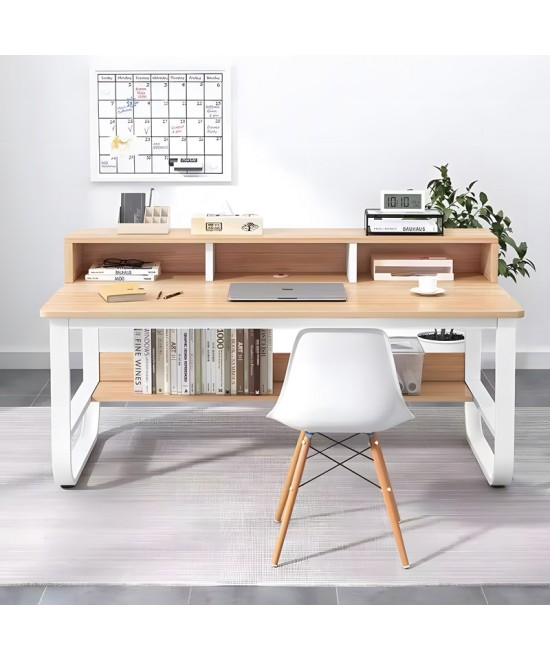 Γραφείο εργασίας Evrepy pakoworld mdf σε oak απόχρωση με λευκό μέταλλο 100x60x73εκ