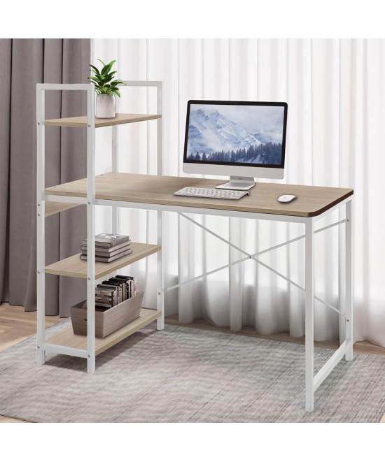 Γραφείο εργασίας Bencour pakoworld με βιβλιοθήκη mdf σε oak απόχρωση με λευκό μέταλλο 90x40x73εκ