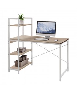 Γραφείο εργασίας Bencour pakoworld με βιβλιοθήκη mdf σε oak απόχρωση με λευκό μέταλλο 90x40x73εκ