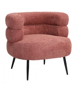 Πολυθρόνα Foleja pakoworld μπουκλέ ύφασμα σε απόχρωση σάπιο μήλο με μαύρα μεταλλικά πόδια 76x75x72εκ