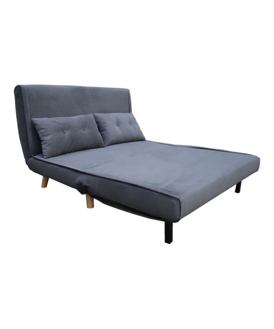 Καναπές-κρεβάτι Josuane pakoworld διθέσιος γκρι βελούδο και ξύλινο πόδι σε φυσική απόχρωση 122x80x81εκ