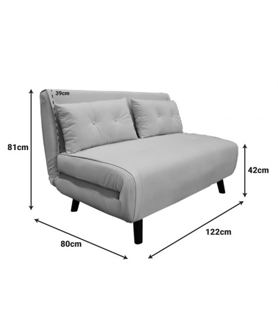 Καναπές-κρεβάτι Josuane pakoworld διθέσιος γκρι βελούδο και ξύλινο πόδι σε φυσική απόχρωση 122x80x81εκ