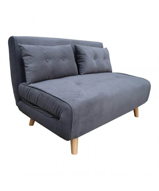 Καναπές-κρεβάτι Josuane pakoworld διθέσιος γκρι βελούδο και ξύλινο πόδι σε φυσική απόχρωση 122x80x81εκ