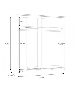 Ντουλάπα ρούχων Noez I pakoworld δίφυλλη με ράφια σε λευκή απόχρωση 170.5x61x190.5εκ