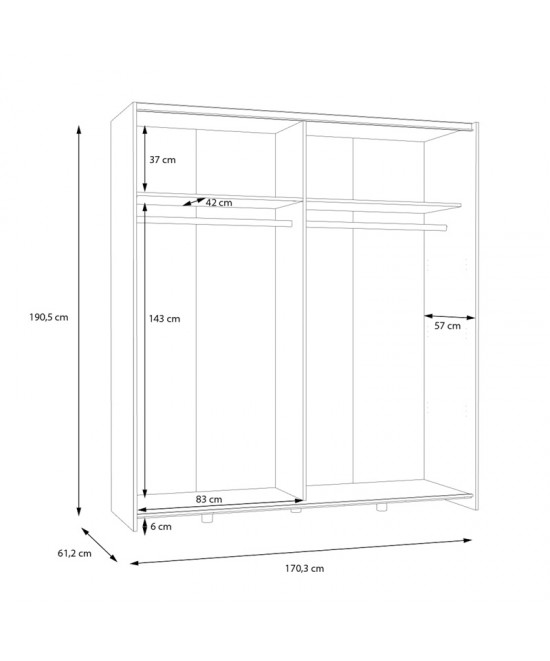 Ντουλάπα ρούχων Noez I pakoworld δίφυλλη με ράφια σε λευκή απόχρωση 170.5x61x190.5εκ