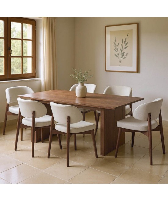 Τραπεζαρία Eleganza-Siena pakoworld σετ 7τεμ mdf σε καρυδί-εκρού απόχρωση 180x99x75.8εκ