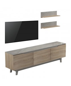 Σύνθετο σαλονιού Kasia pakoworld σε μπεζ μαρμάρου-sonoma απόχρωση 180x35x48.5εκ