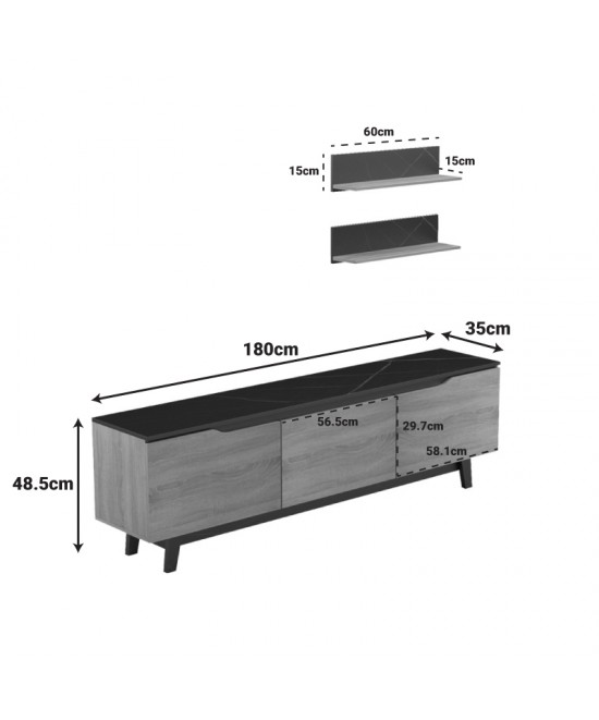 Σύνθετο σαλονιού Kasia pakoworld σε μπεζ μαρμάρου-sonoma απόχρωση 180x35x48.5εκ