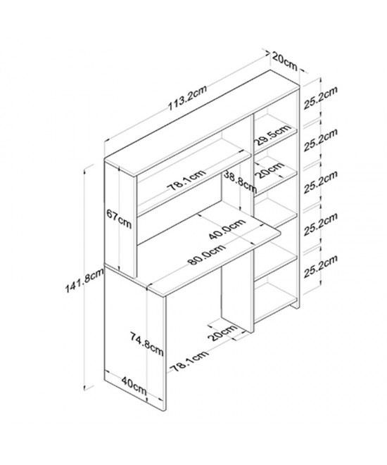 Γραφείο με βιβλιοθήκη Janson pakoworld σε oak απόχρωση 113.2x40x141.8εκ