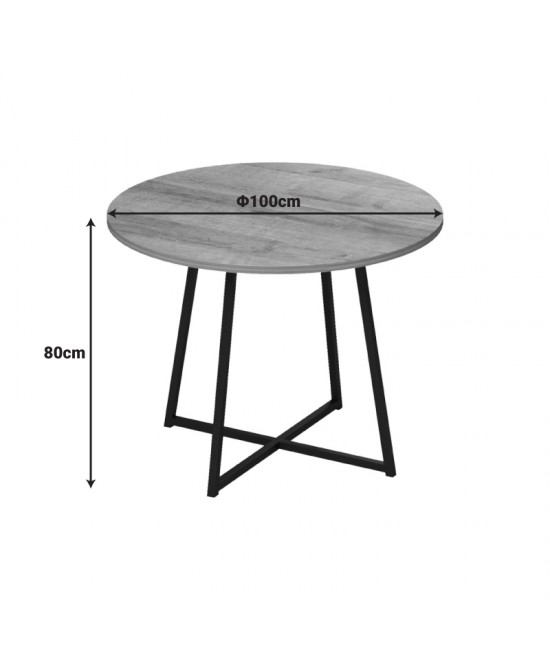 Τραπέζι Sarah Ι pakoworld σε oak απόχρωση με μαύρα μεταλλικά πόδια Φ100x76εκ