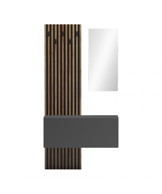 Έπιπλο εισόδου με καθρέπτη Arika pakoworld  σε oak-ανθρακί απόχρωση 100x37.1x199.5εκ