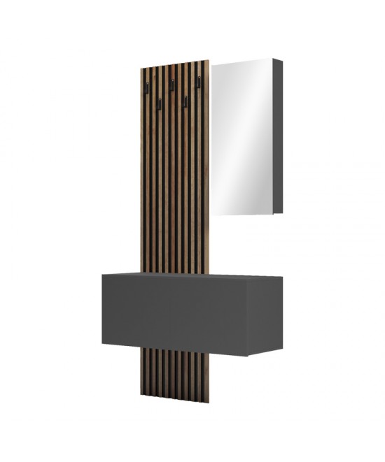 Έπιπλο εισόδου με καθρέπτη Arika pakoworld  σε oak-ανθρακί απόχρωση 100x37.1x199.5εκ